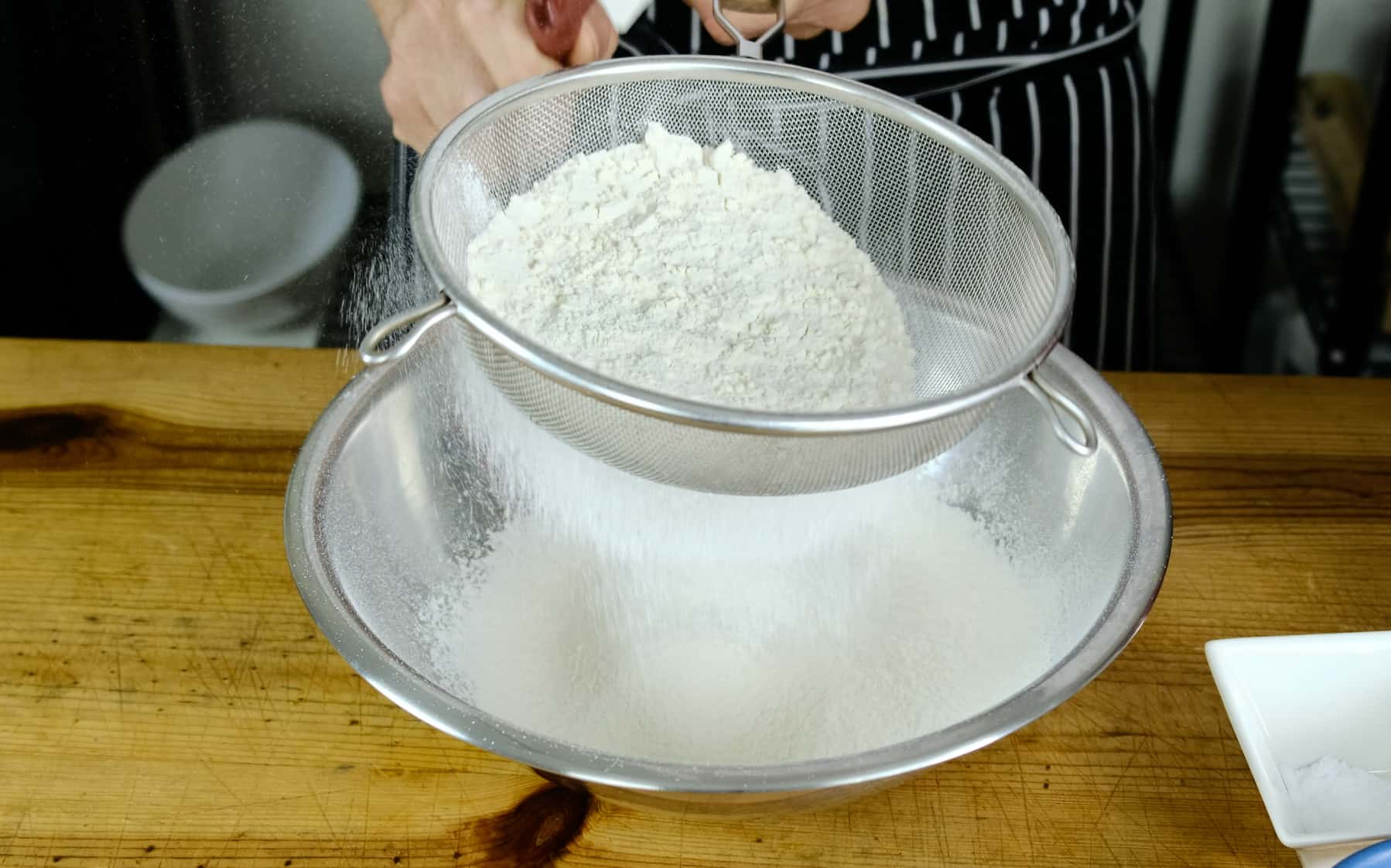 Sifting flour for Tiramisu