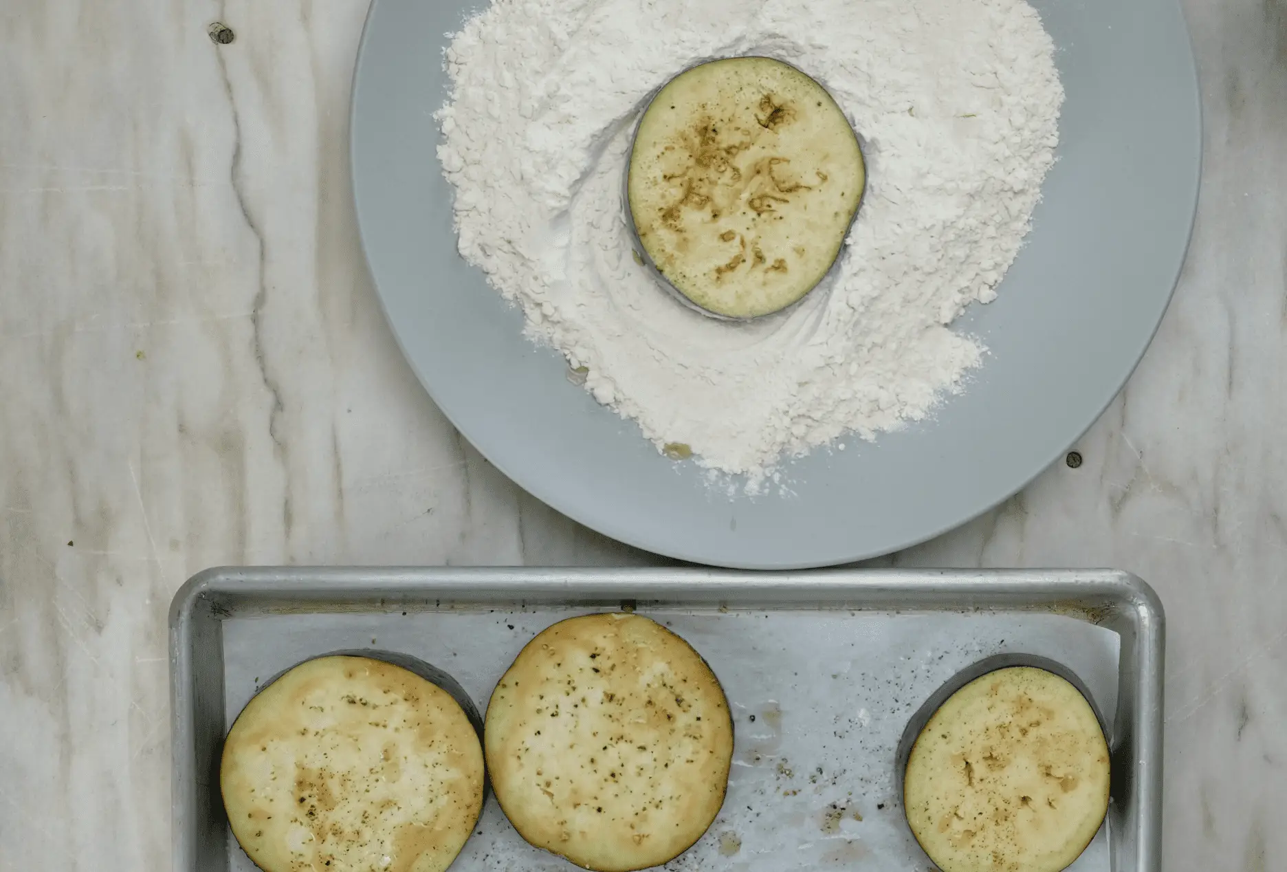COATING EGGPLANT WITH FLOUR for eggplant parm