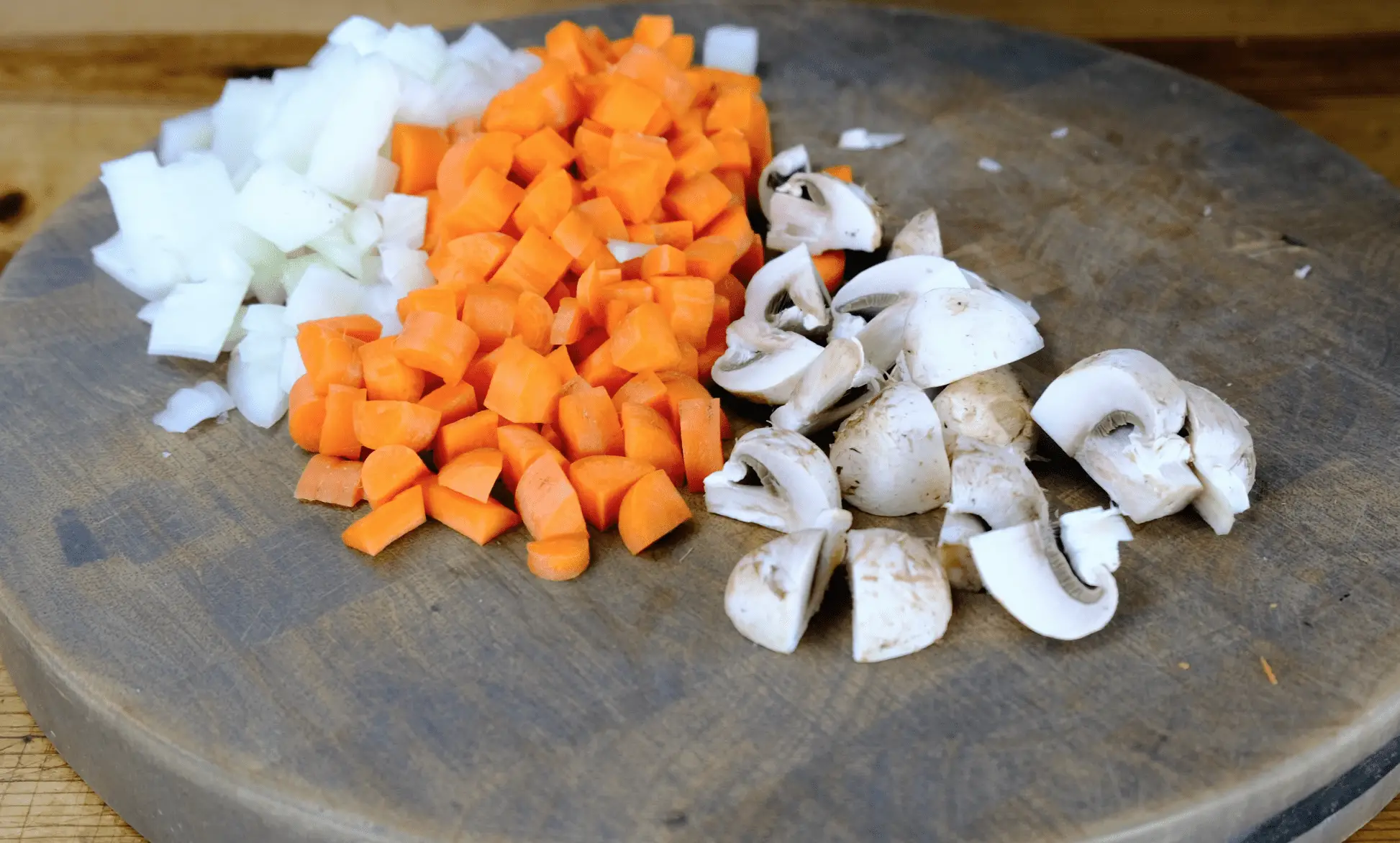 DICED ONIONS, CARROTS, MUSHROOMS FOR SHEPHERDS PIE FILLING