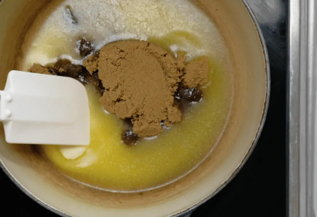 MIXING DARK BROWN SUGAR VEGAN BUTTER TOFFEE