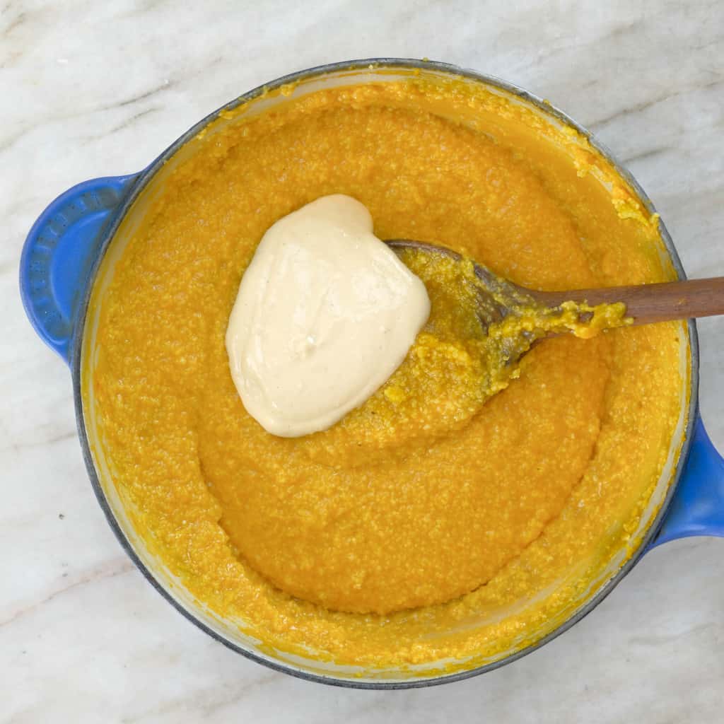 COOKING POLENTA WITH VEGAN MISO MASCARPONE_