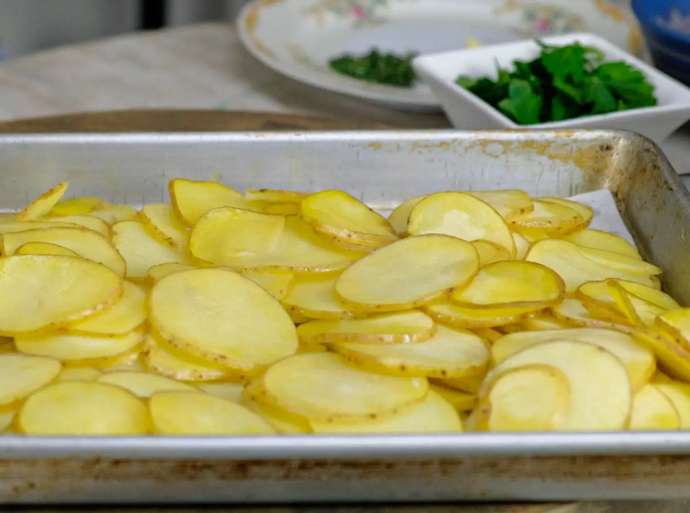 COOKED SLICED POTATOES FOR VEGAN SCALLOPED POTATOES
