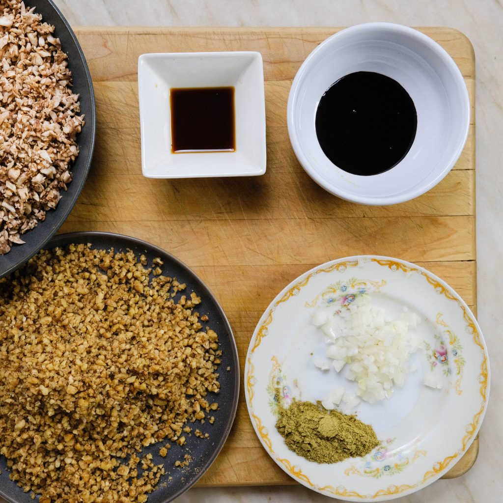 CHOPPED MUSHROOM WALNUT VEGAN MEAT CRUMBLE INGREDIENTS