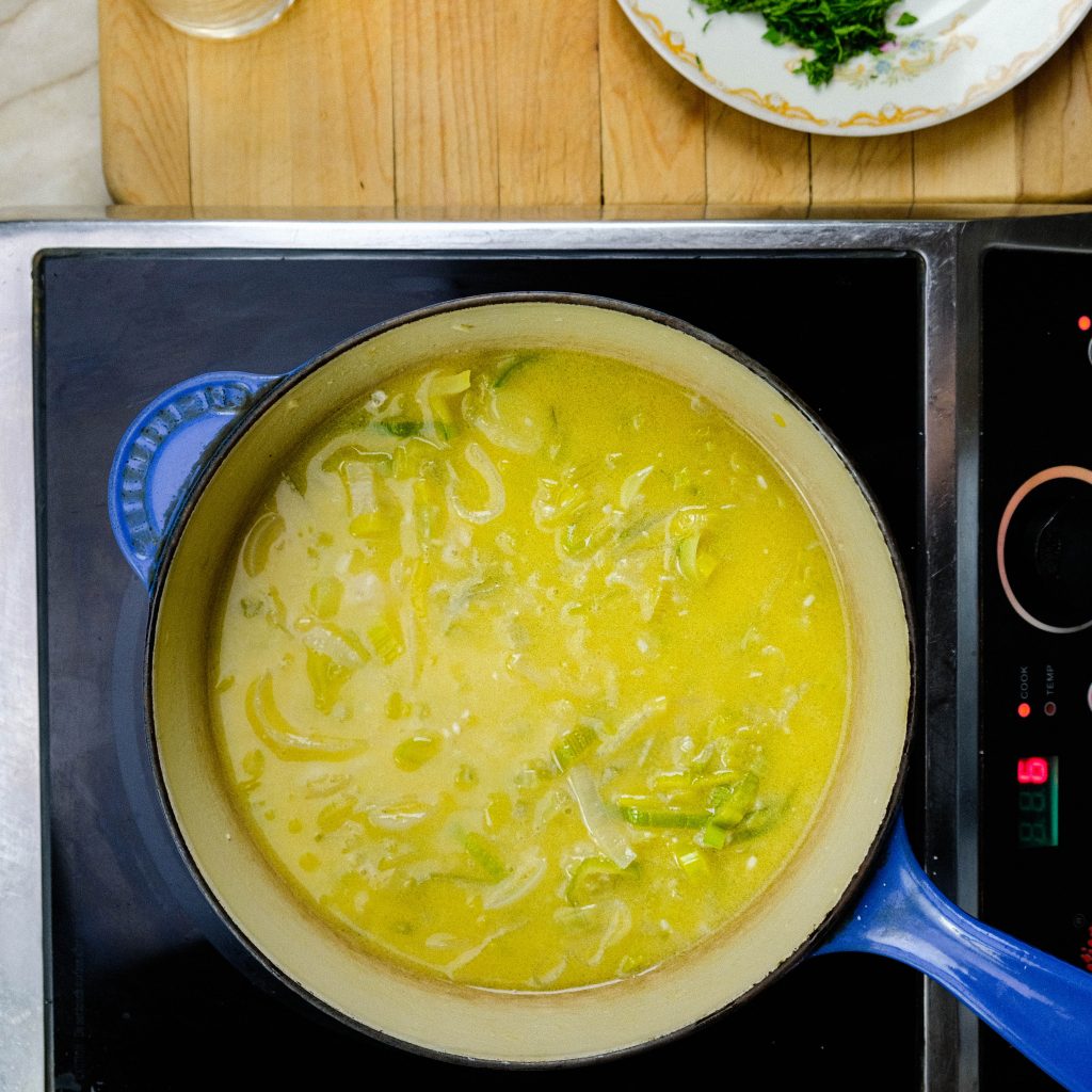 COOKING LEEKS, YELLOW MISO, VEGETABLE STOCK, PLANT MILK