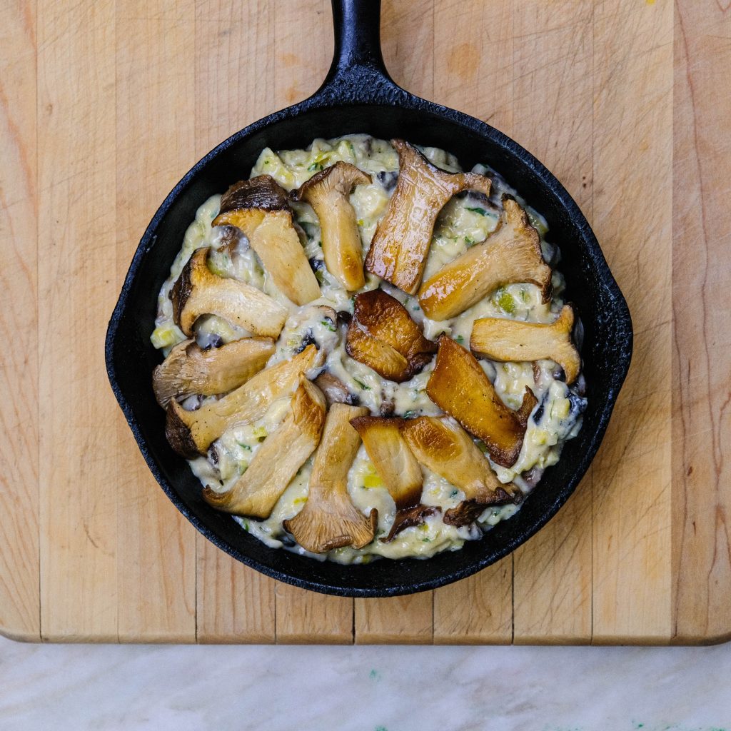 MUSHROOM AND LEEK PIE FILLING WITH ROASTED TRUMPET MUSHROOMS_