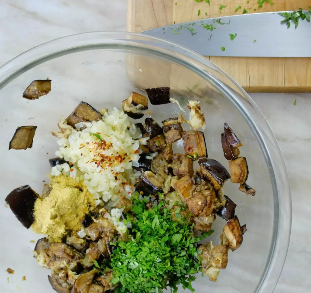 COOKED EGGPLANT, ONIONS, AND HERBS