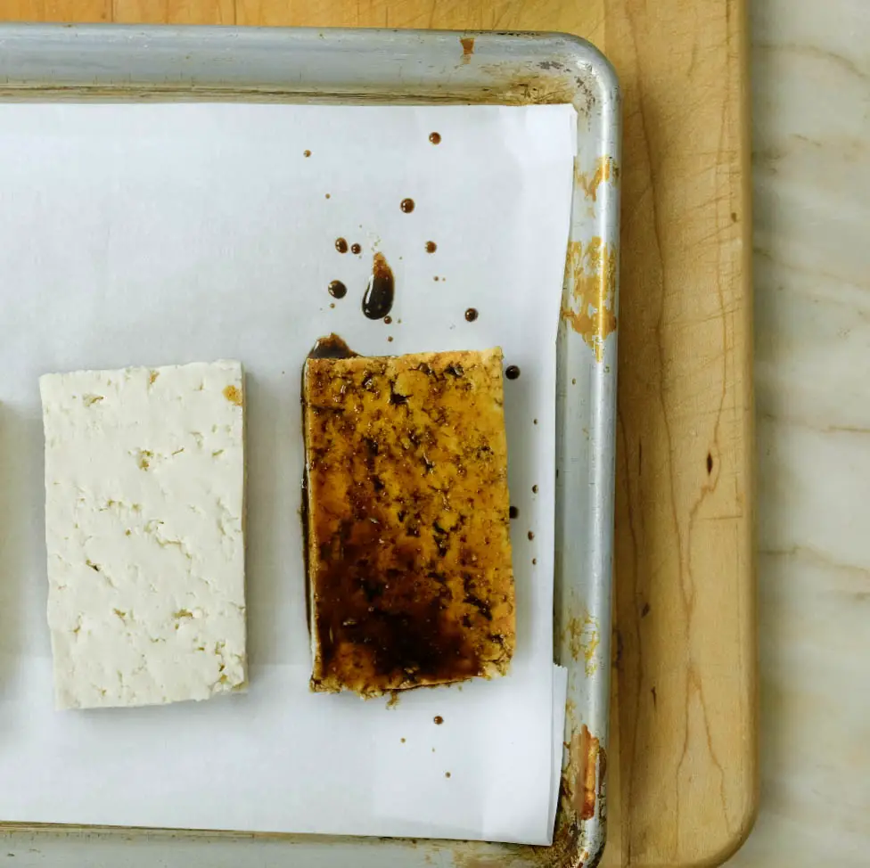 Marinating tofu for french onion tofu