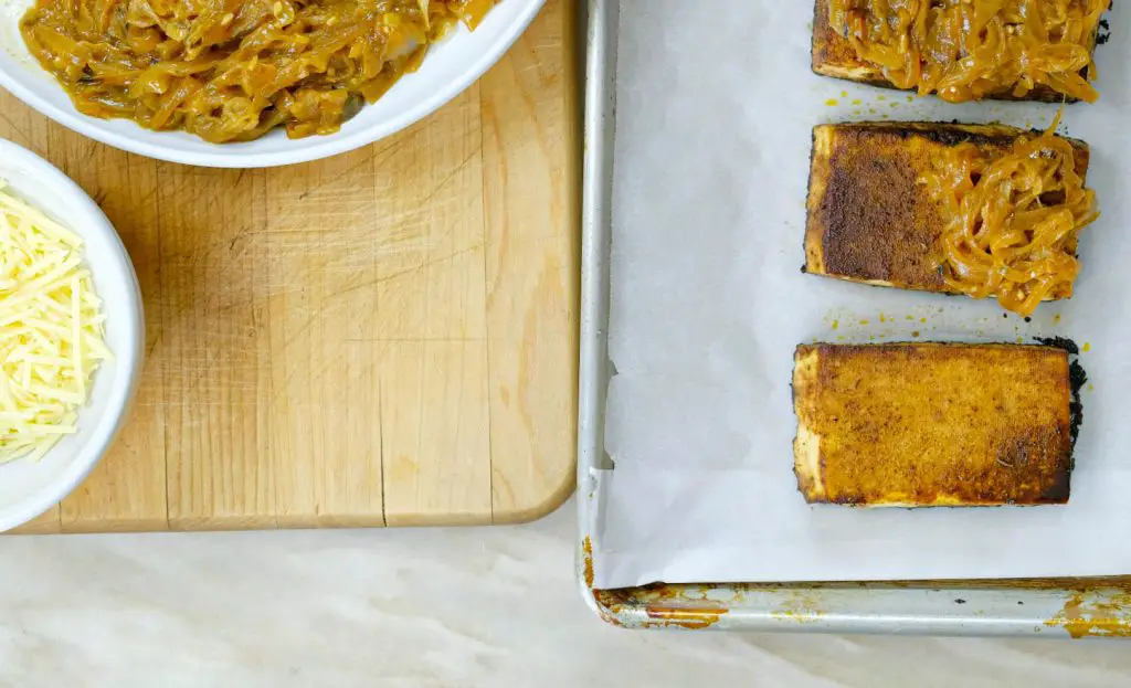 PUTTING FRENCH ON COOKED MARINADED TOFU_