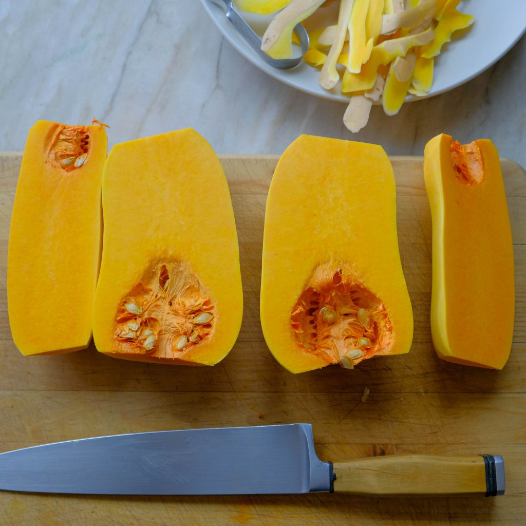 peeled butternut squash for vegan butternut squash soup