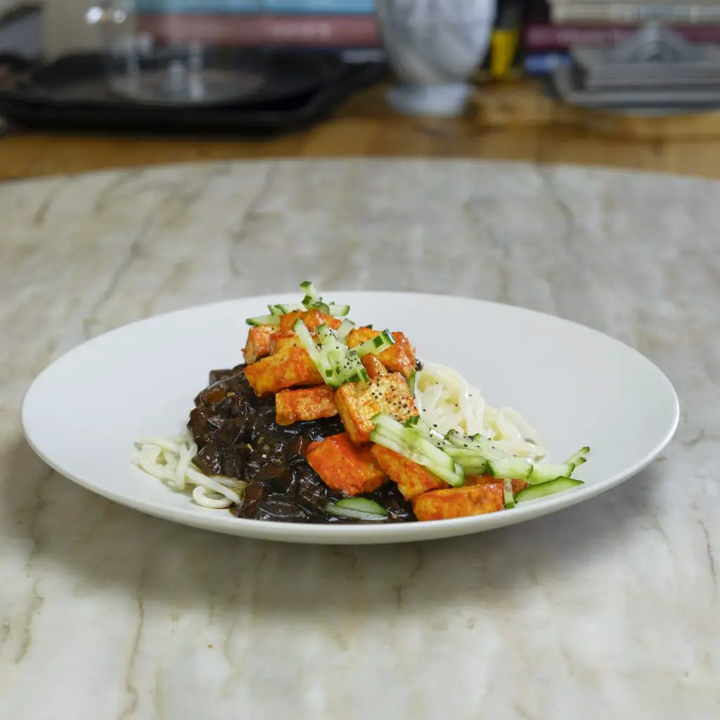 KOREAN BLACK BEAN SAUCE WITH UDON NOODLES AND TOFU